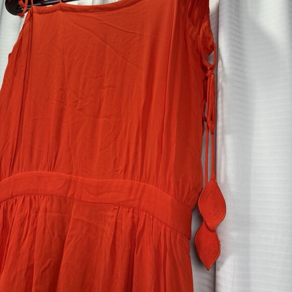Tory Burch Evalene Maxi Dress Poppy Red Crepe Strappy Ties Gown Lined Size 12 L - Picture 3 of 12